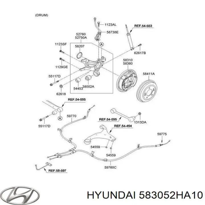 Задние барабанные колодки 583052HA10 Hyundai/Kia