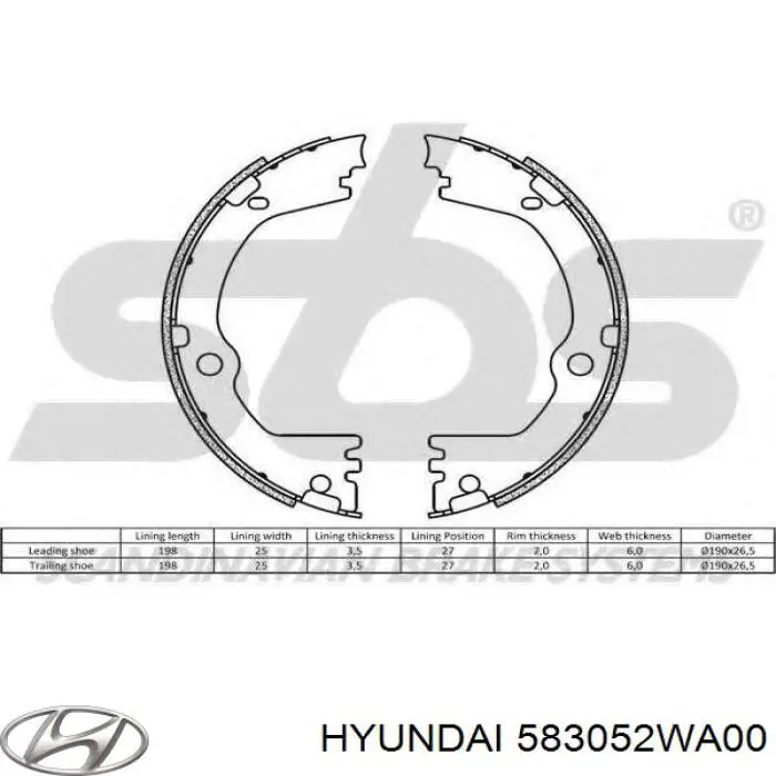 583052WA00 Hyundai/Kia Тормозные колодки ручника