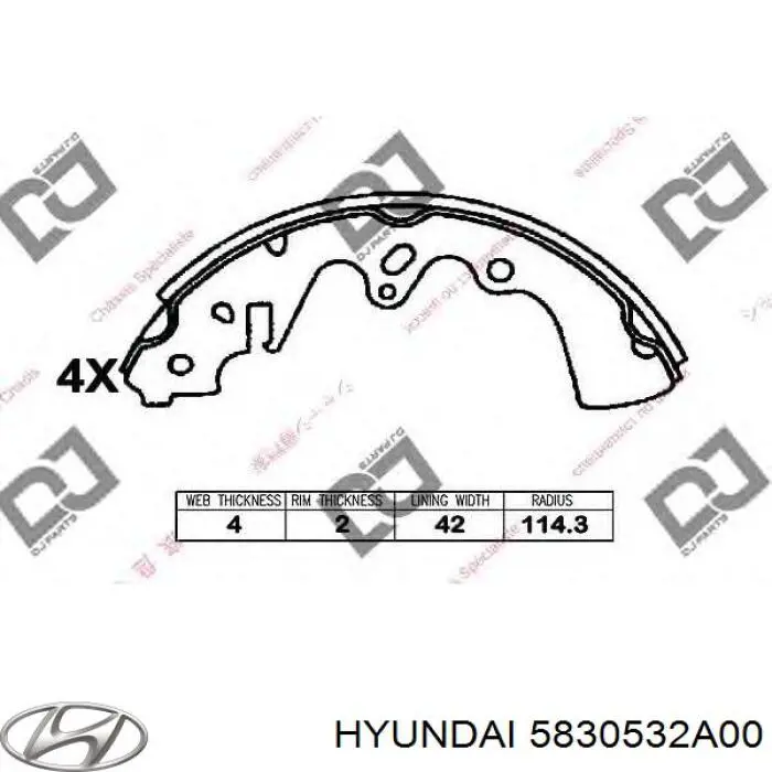 Задние барабанные колодки 5830532A00 Hyundai/Kia