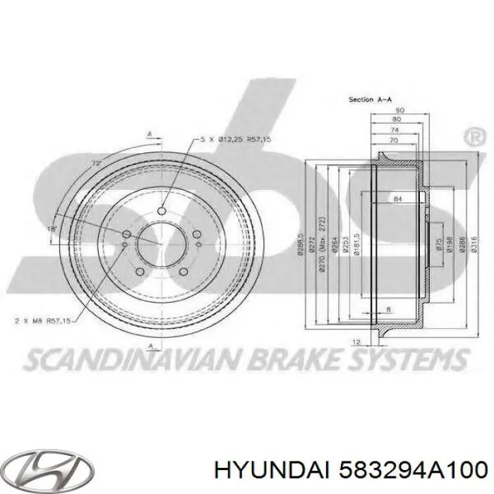 Купить 583294A100 Hyundai/Kia Тормозной барабан