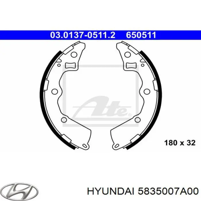 Задние барабанные колодки 5835007A00 Hyundai/Kia