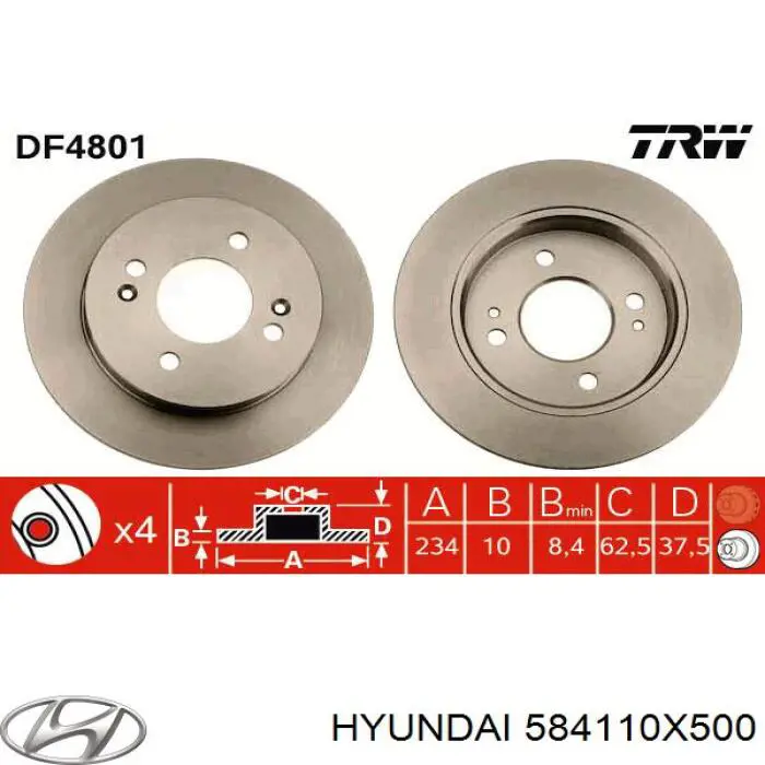 Задний тормозной диск Hyundai/Kia 584110X500 цена, от 28.05 USD