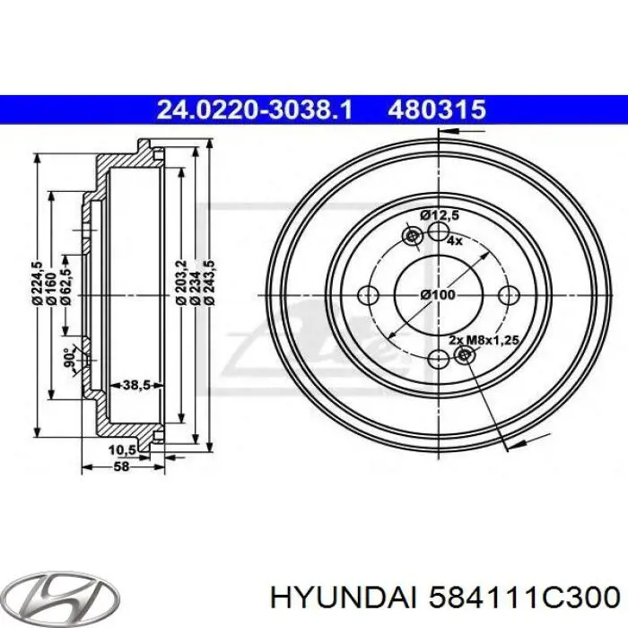 584111C300 Hyundai/Kia tambor do freio traseiro