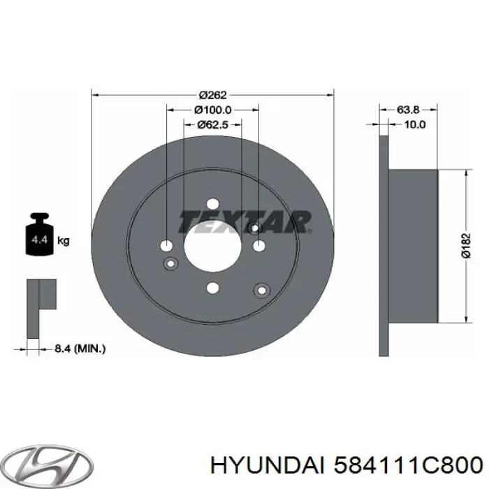 Купить 584111C800 Hyundai/Kia Диск тормозной задний