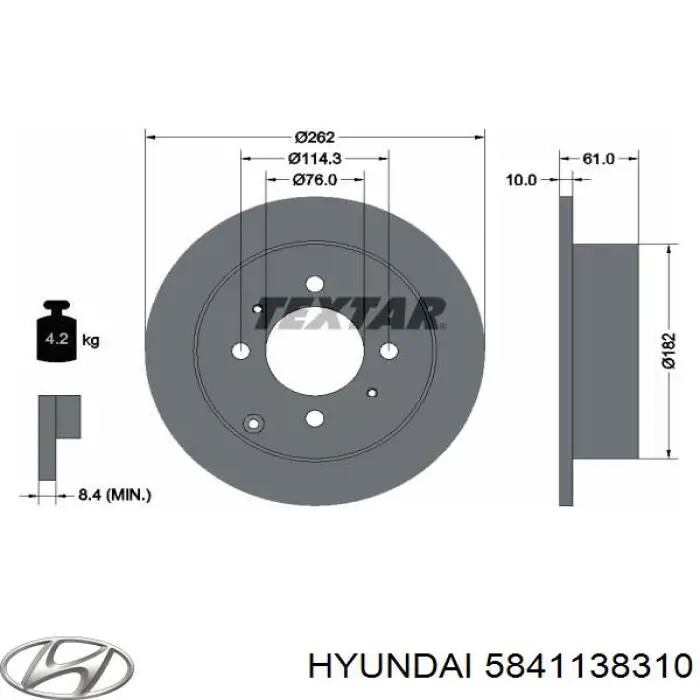 Disco do freio traseiro 5841138310 Hyundai/Kia