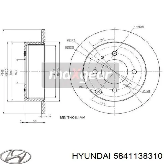 Задний дисковый тормоз Hyundai/Kia 5841138310
