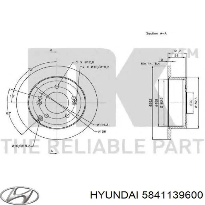 Тормозные диски 5841139600 Hyundai/Kia