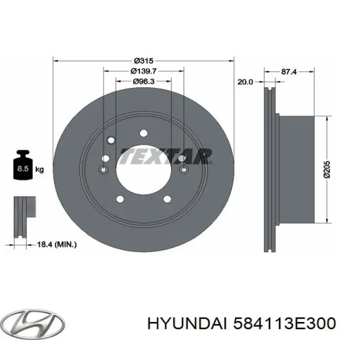 Тормозные диски 584113E300 Hyundai/Kia