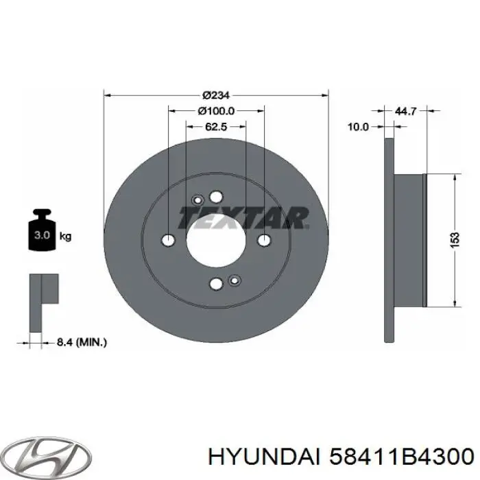 Задний тормозной диск Hyundai/Kia 58411B4300 цена, от 31.00 USD