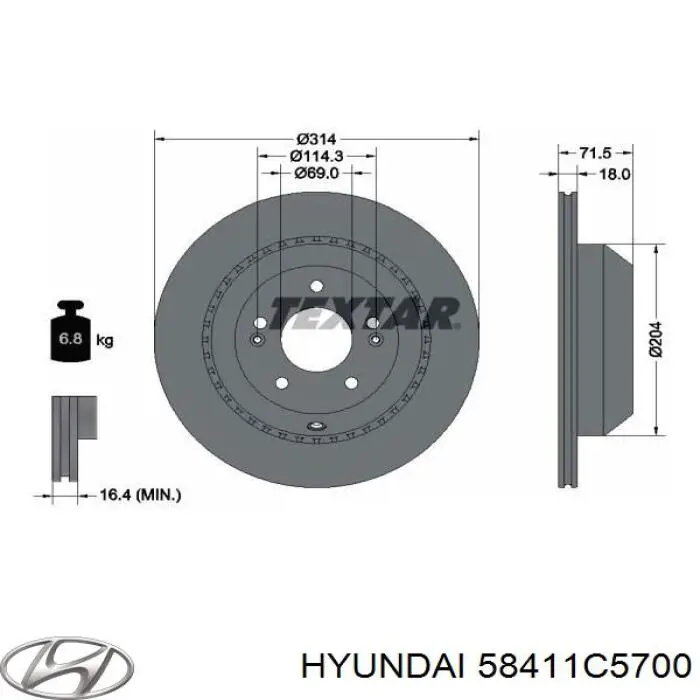 Задний тормозной диск Hyundai/Kia 58411C5700 цена, от 88.01 USD