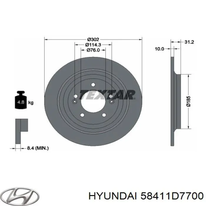 58411D7700 Hyundai/Kia disco do freio traseiro