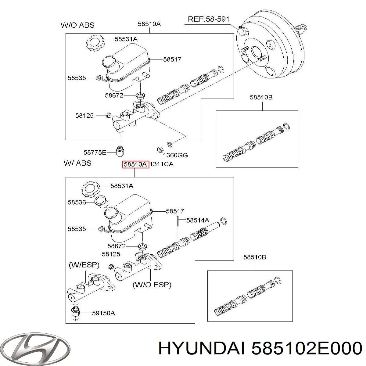 585102E000 Hyundai/Kia cilindro mestre do freio