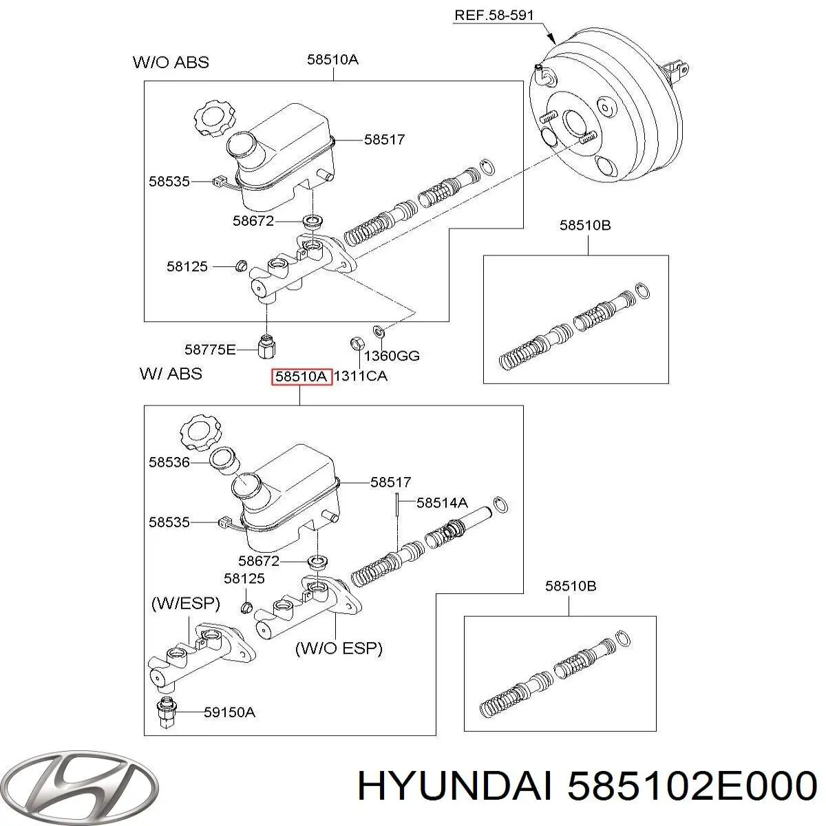 Купить 585102E000 Hyundai/Kia Главный тормозной цилиндр