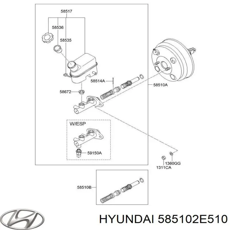 Цилиндр тормозной главный 585102E510 Hyundai/Kia