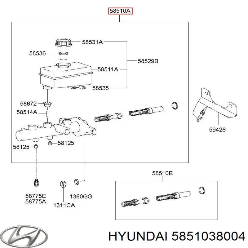 Цилиндр главный тормоза (гидротормозов) Hyundai/Kia 5851038004 цена, от 65.34 USD