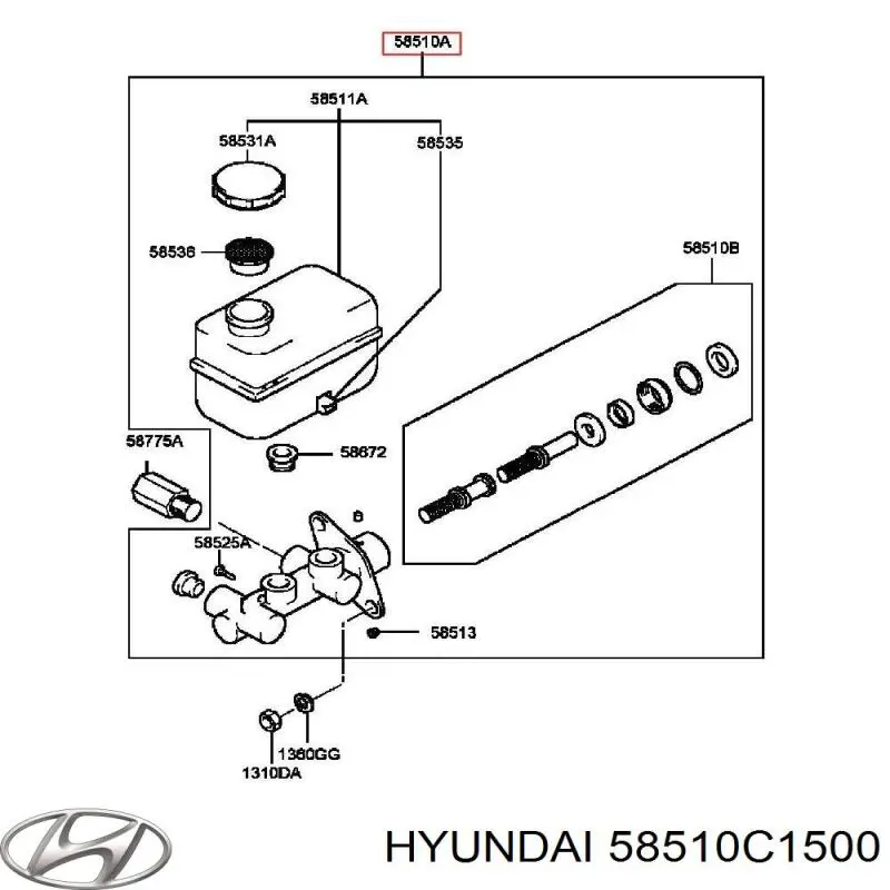 Цилиндр главный тормоза (гидротормозов) Hyundai/Kia 58510C1500 цена, от 29.38 USD