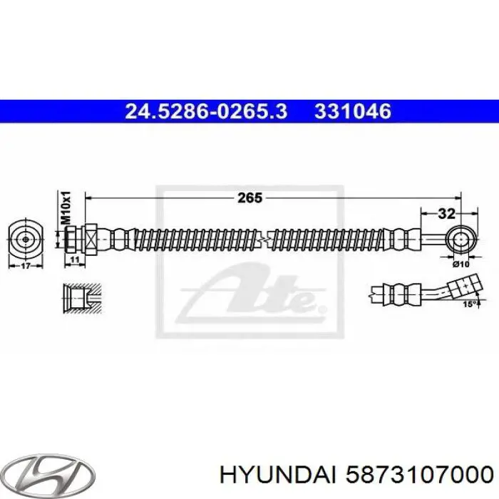 Шланг тормозной передний Hyundai/Kia 5873107000