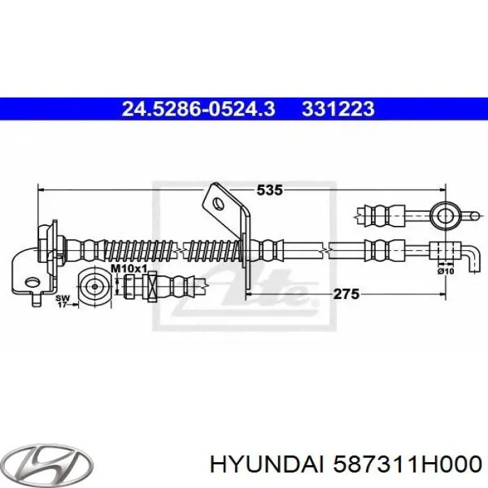 587311H000 Hyundai/Kia шланг тормозной передний левый