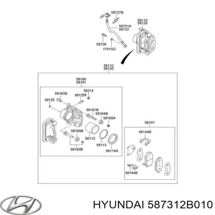 587312B010 Hyundai/Kia шланг тормозной передний левый