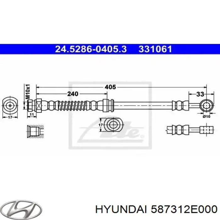 Передний левый тормозной шланг Hyundai/Kia 587312E000