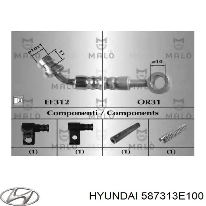 Шланг тормозной передний, левый Hyundai/Kia 587313E100 цена, от 17.97 USD