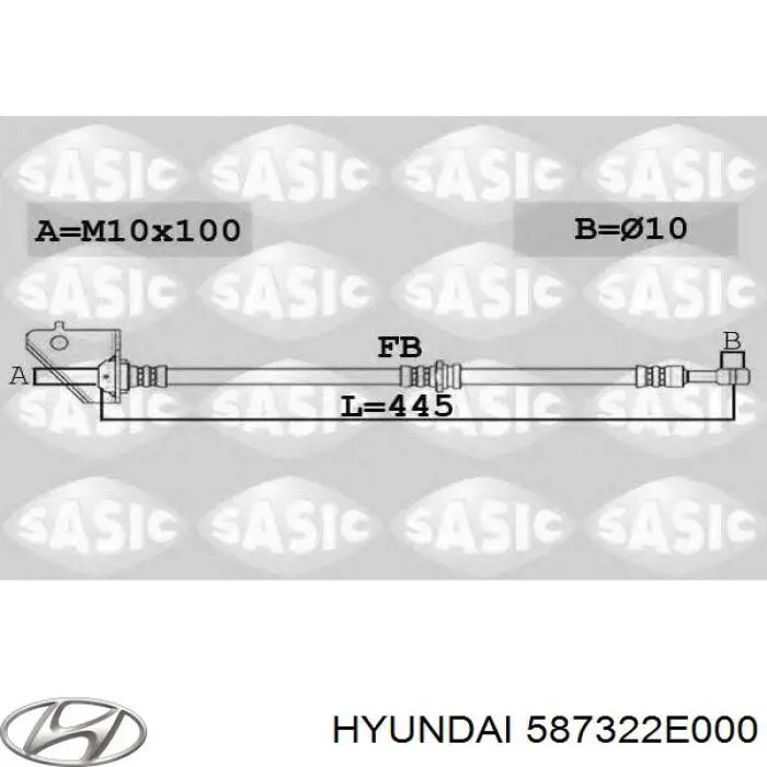 Передний правый тормозной шланг Hyundai/Kia 587322E000