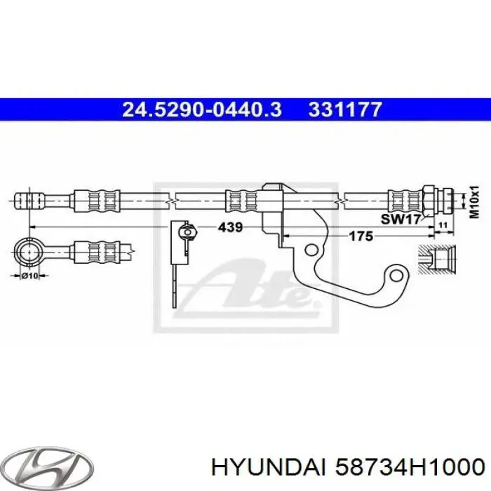 Передний правый тормозной шланг Hyundai/Kia 58734H1000