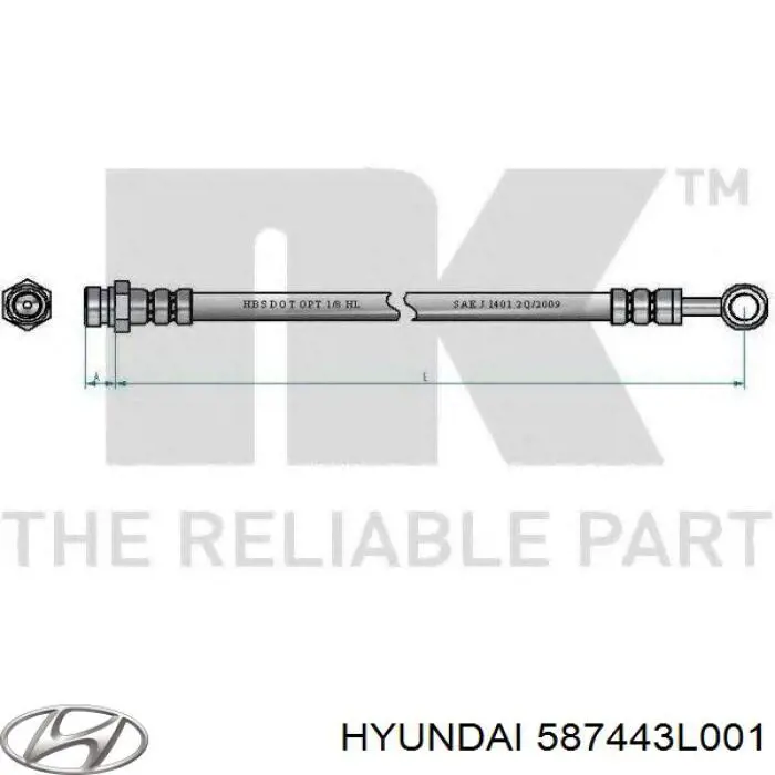 Шланг тормозной задний Hyundai/Kia 587443L001