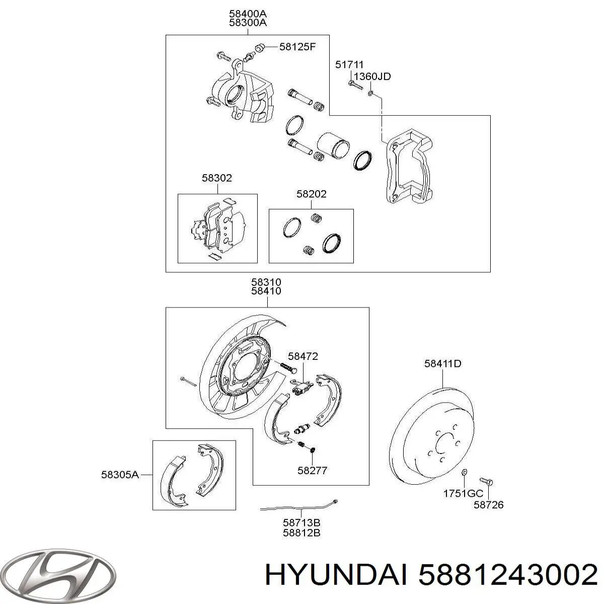Купить 5881243002 Hyundai/Kia Задний тормозной шланг