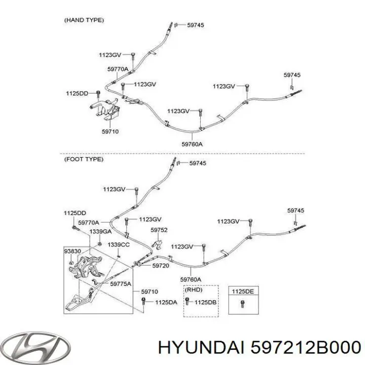 Передний трос ручника 597212B000 Hyundai/Kia