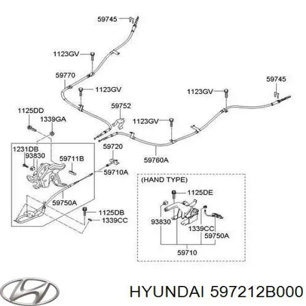 Трос ручного тормоза передний Hyundai/Kia 597212B000 цена, от 18.67 USD