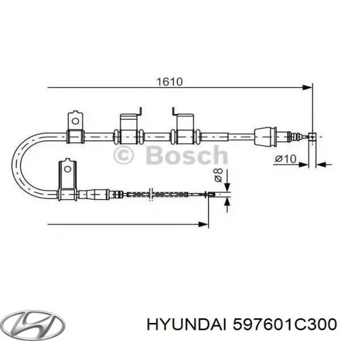 Купить 597601C300 Hyundai/Kia Трос стояночного тормоза задний левый