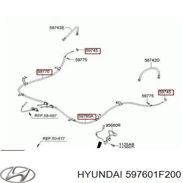 Купить 597601F200 Hyundai/Kia Трос стояночного тормоза задний левый