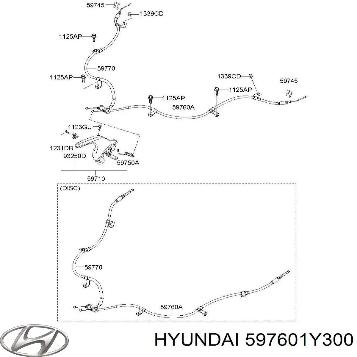 597601Y300 Hyundai/Kia cabo do freio de estacionamento traseiro esquerdo