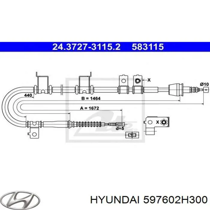 Трос ручника 597602H300 Hyundai/Kia