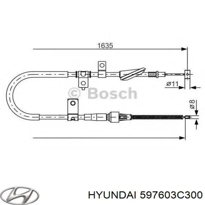 Купить 597603C300 Hyundai/Kia Трос стояночного тормоза задний левый