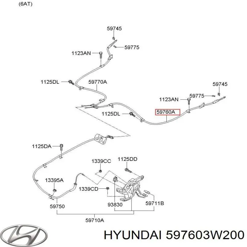 Купить 597603W200 Hyundai/Kia Трос стояночного тормоза задний левый
