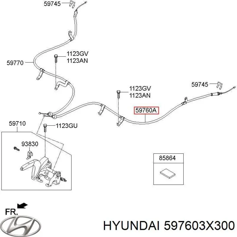 Купить 597603X300 Hyundai/Kia Трос стояночного тормоза задний левый