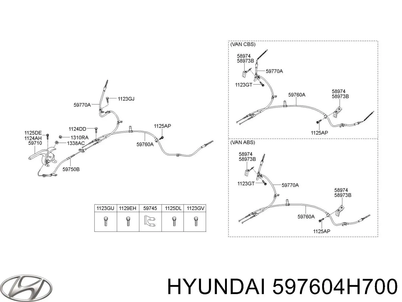 Купить 597604H700 Hyundai/Kia Трос стояночного тормоза задний левый