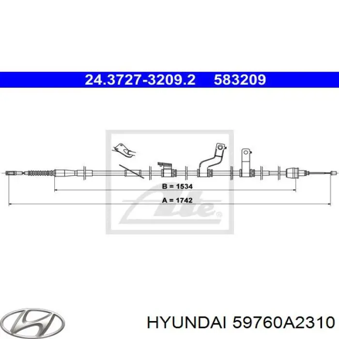 59760A2310 Hyundai/Kia трос ручного тормоза задний левый