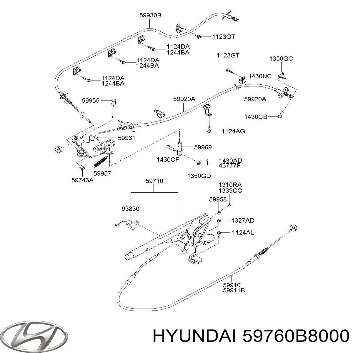 59760B8000 Hyundai/Kia cabo do freio de estacionamento traseiro esquerdo