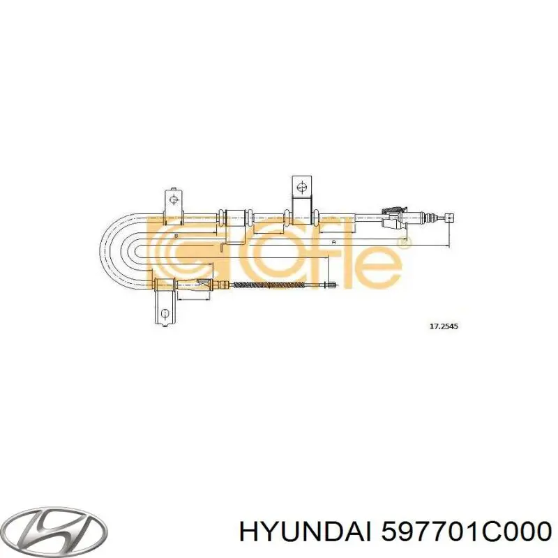 Трос ручника задний правый Hyundai/Kia 597701C000