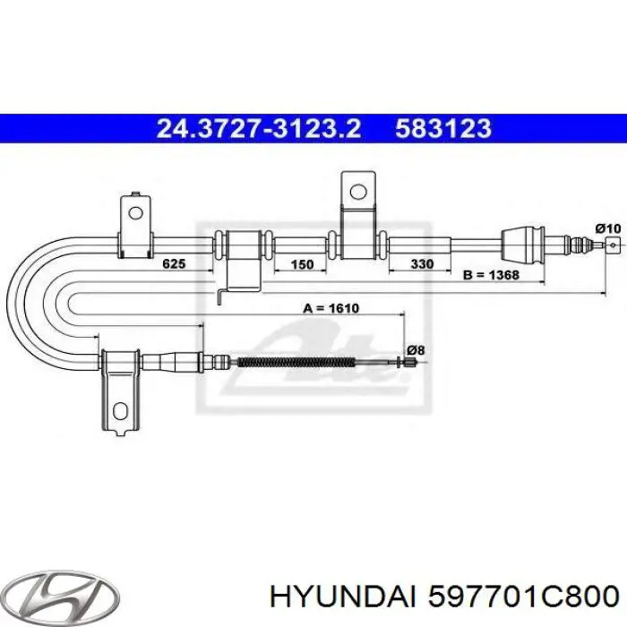 Трос стояночного тормоза задний правый Hyundai/Kia 597701C800 цена, от 28.49 USD