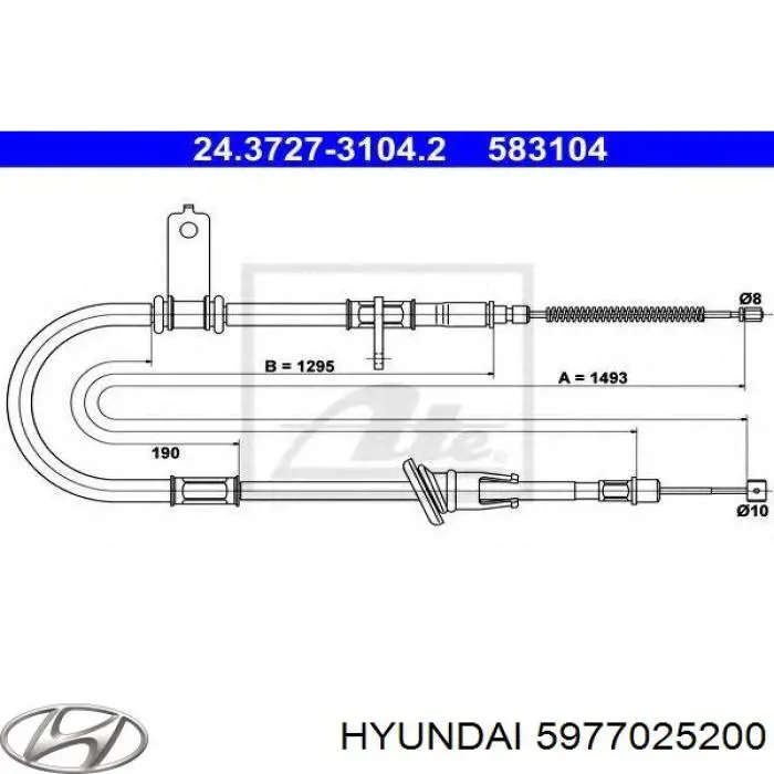 Купить 5977025200 Hyundai/Kia Задний правый трос ручника
