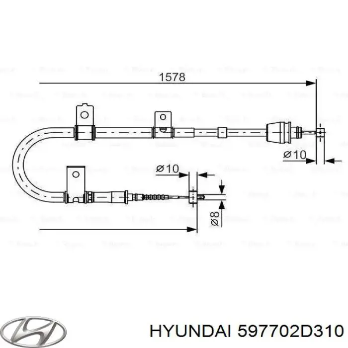 Задний правый трос ручника 597702D310 Hyundai/Kia