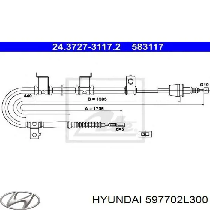 Трос стояночного тормоза задний правый Hyundai/Kia 597702L300 цена, от 16.38 USD