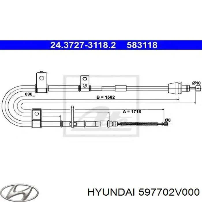 Купить J3930576 Jakoparts Задний правый трос ручника