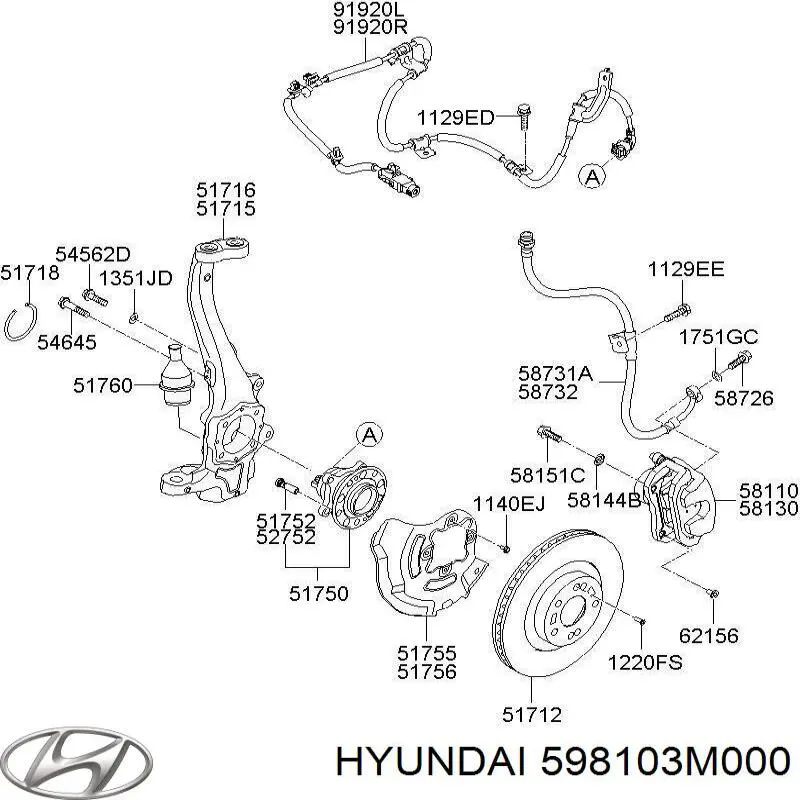 Датчик антиблокировочной системы торможения Hyundai/Kia 598103M000 цена, от 68.51 USD