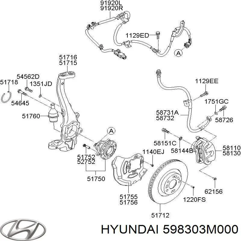 Купить 598303M000 Hyundai/Kia Датчик антиблокировочной системы торможения