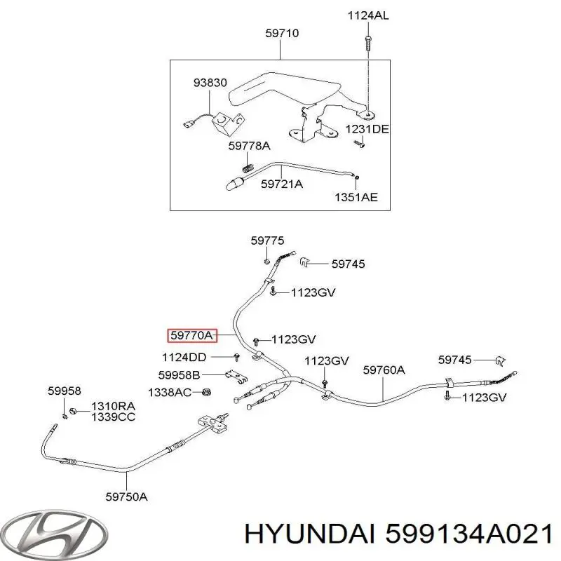 Задний правый трос ручника 599134A021 Hyundai/Kia